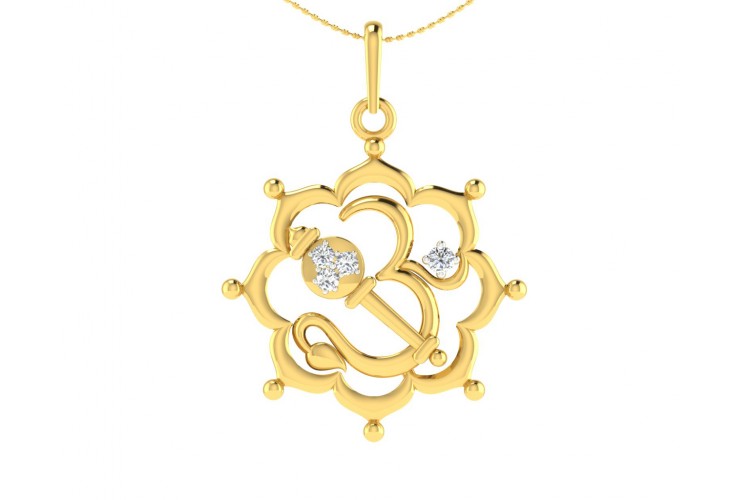 Propitious Om with Mace pendant in gold & diamonds